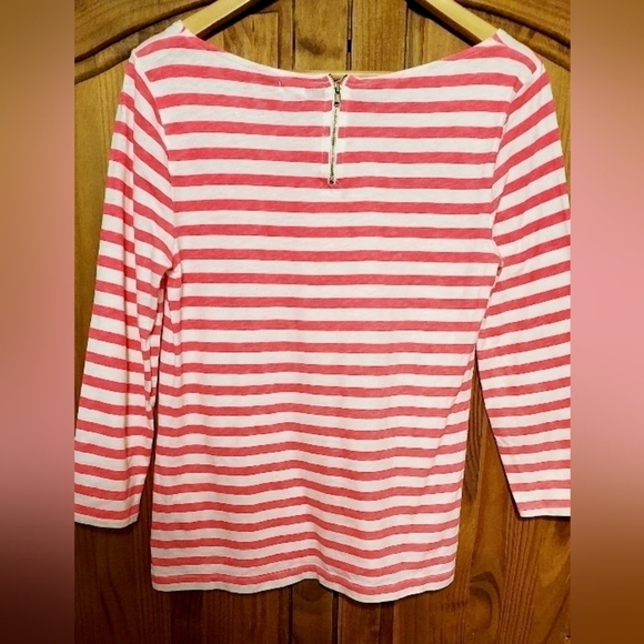 J. Crew women's long sleeve pink and white stripes top shirt w/zipper size small - Picture 2 of 4